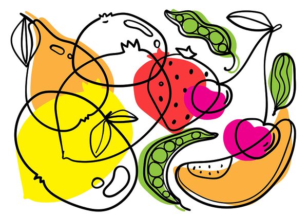 Zeichnen von verschiedenen Obst- und Gemüsesorten Zeichnen von verschiedenen Obst- und Gemüsesorten