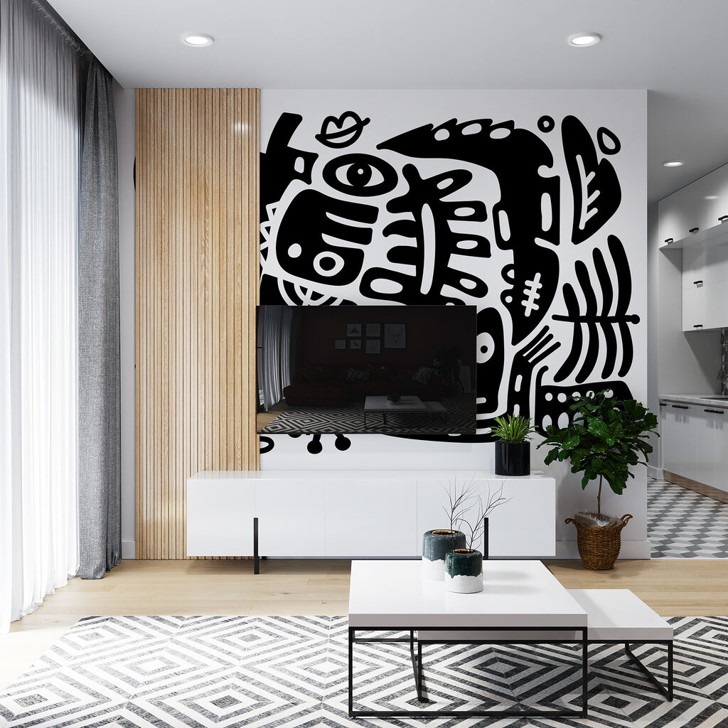 Schwarz-Weiß-Zeichnung von verschiedenen Formen