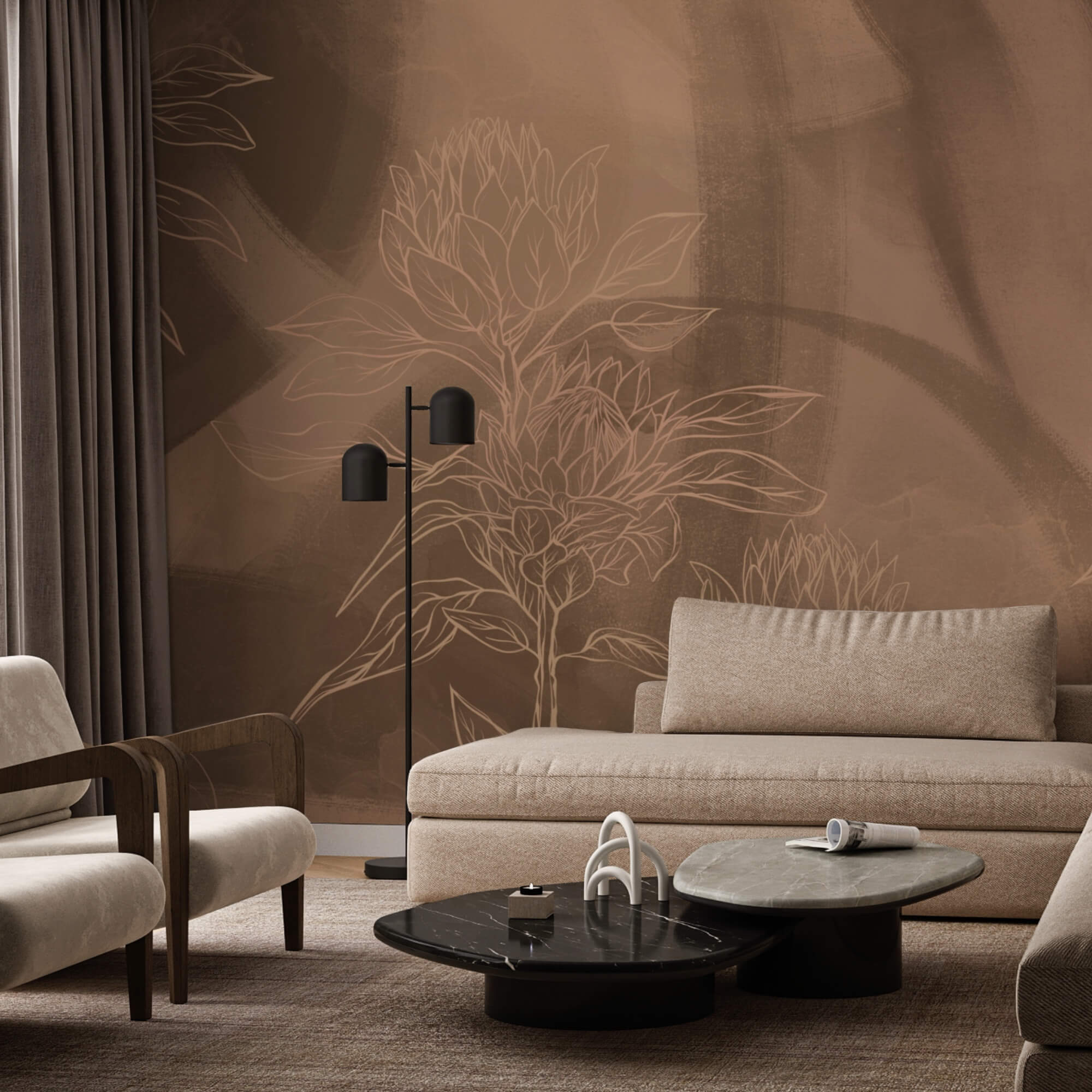 Blumenkonturen auf warmem Hintergrund