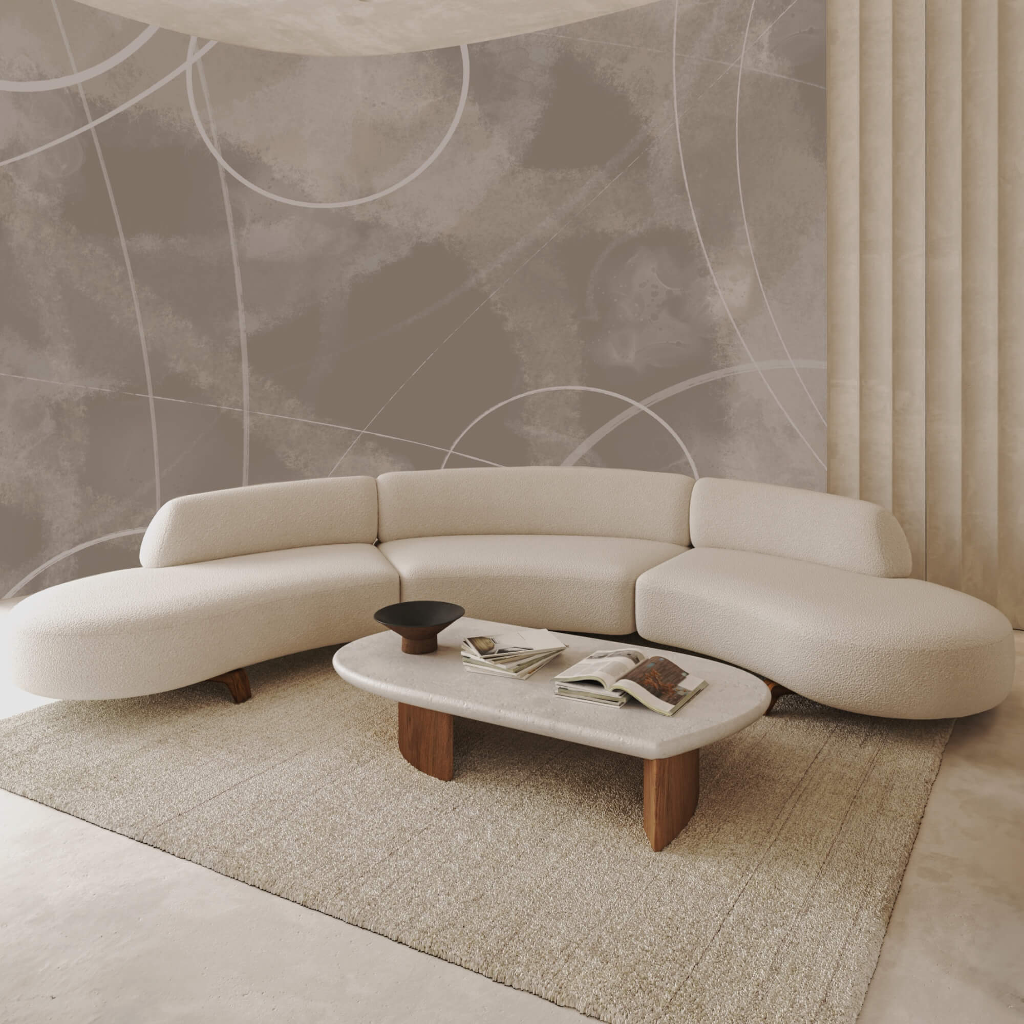 Brauner Hintergrund mit weißen Linien und Kreisen