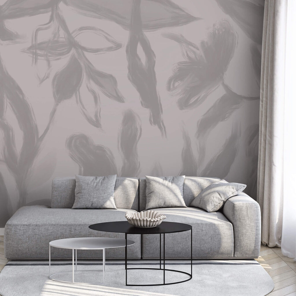 Grauer und weißer Hintergrund mit Blumen