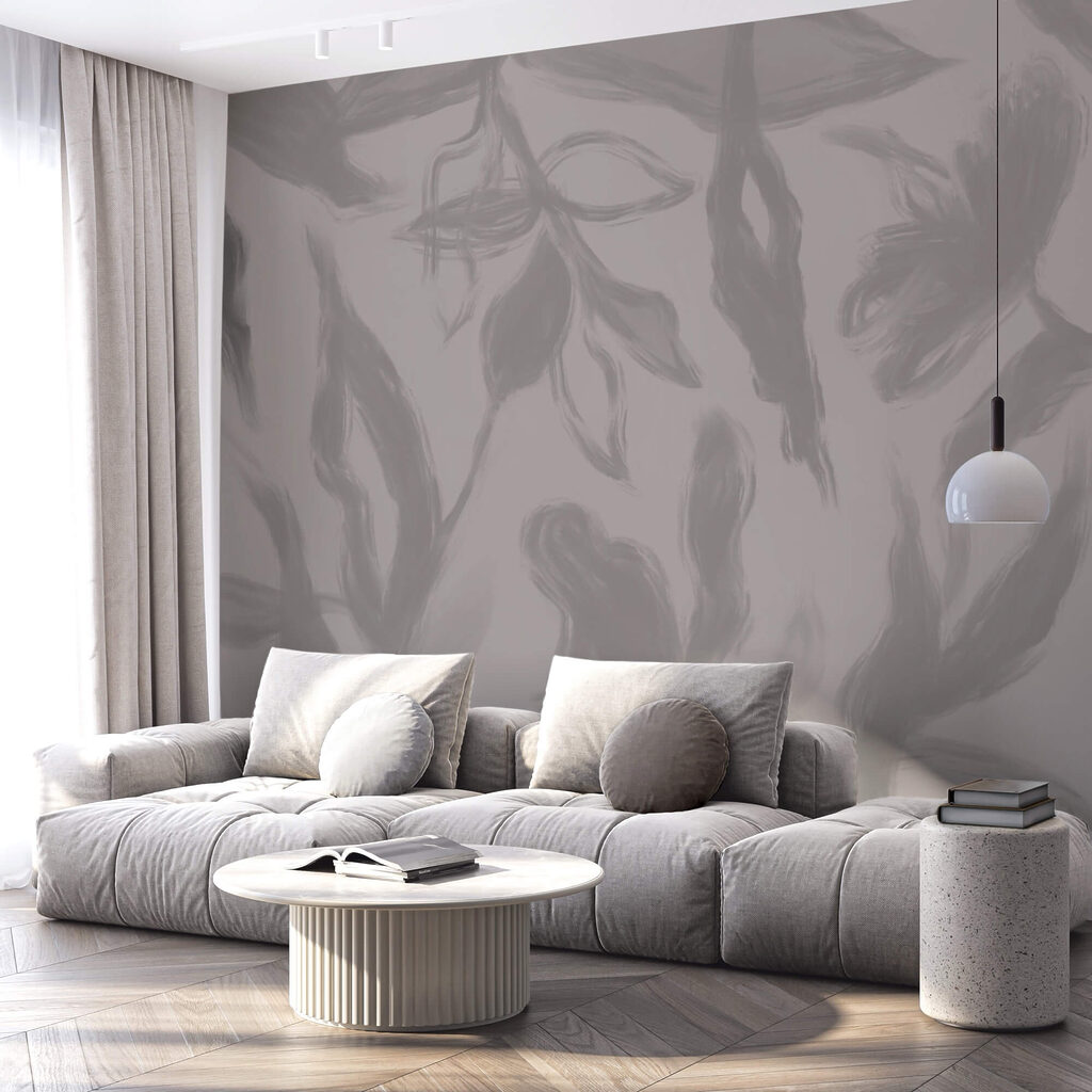 Grauer und weißer Hintergrund mit Blumen