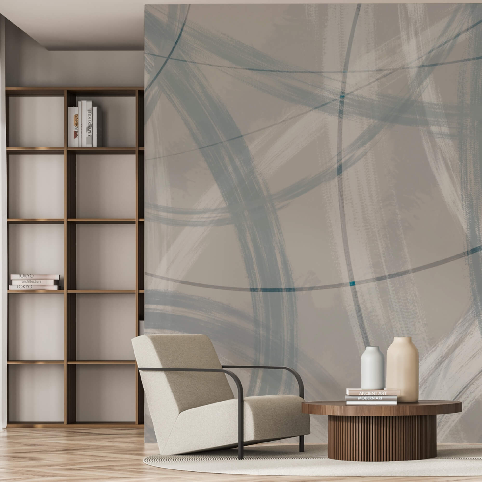 Grauer und weißer Hintergrund mit Kreisen und Linien