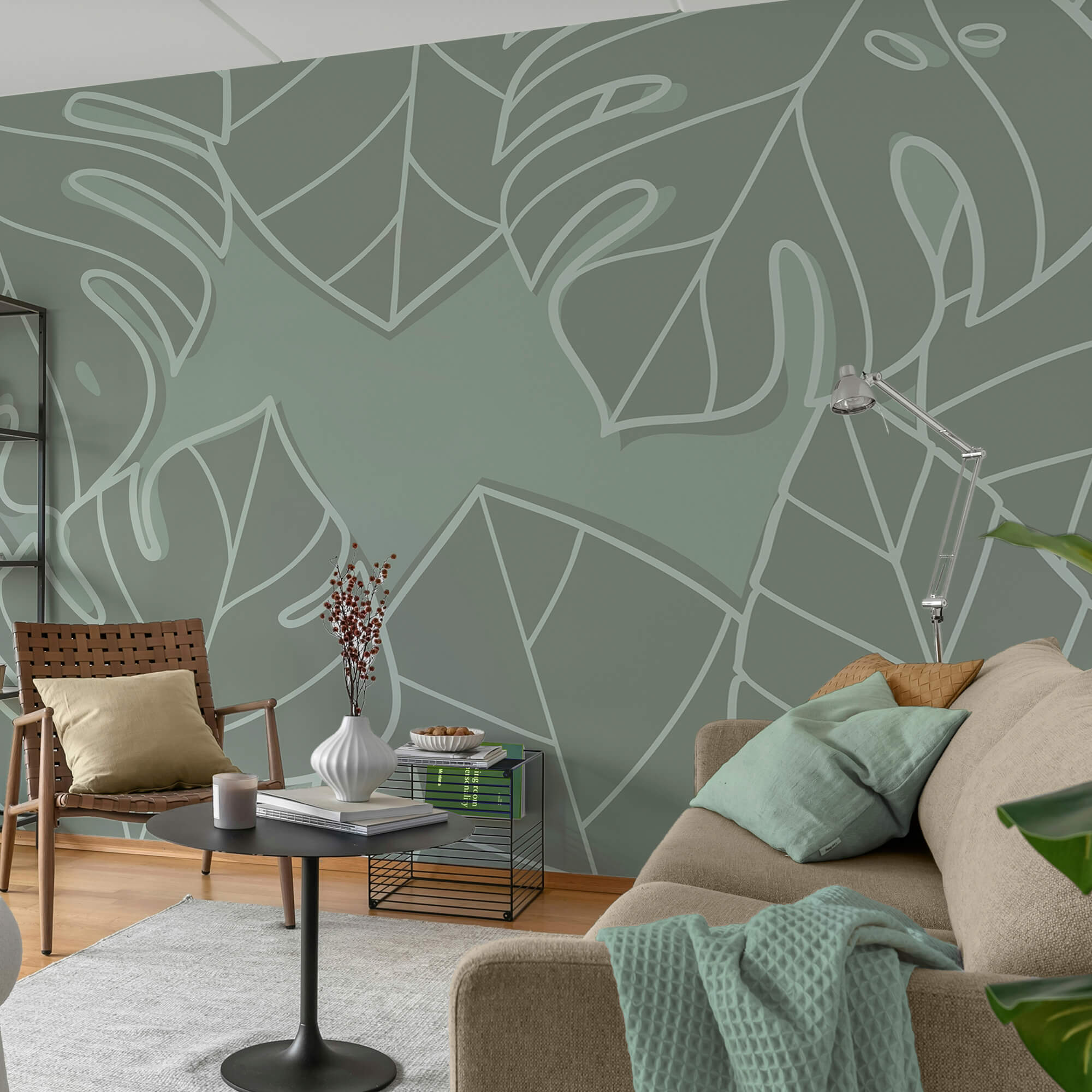 Gruppe von Blättern auf grauem Hintergrund