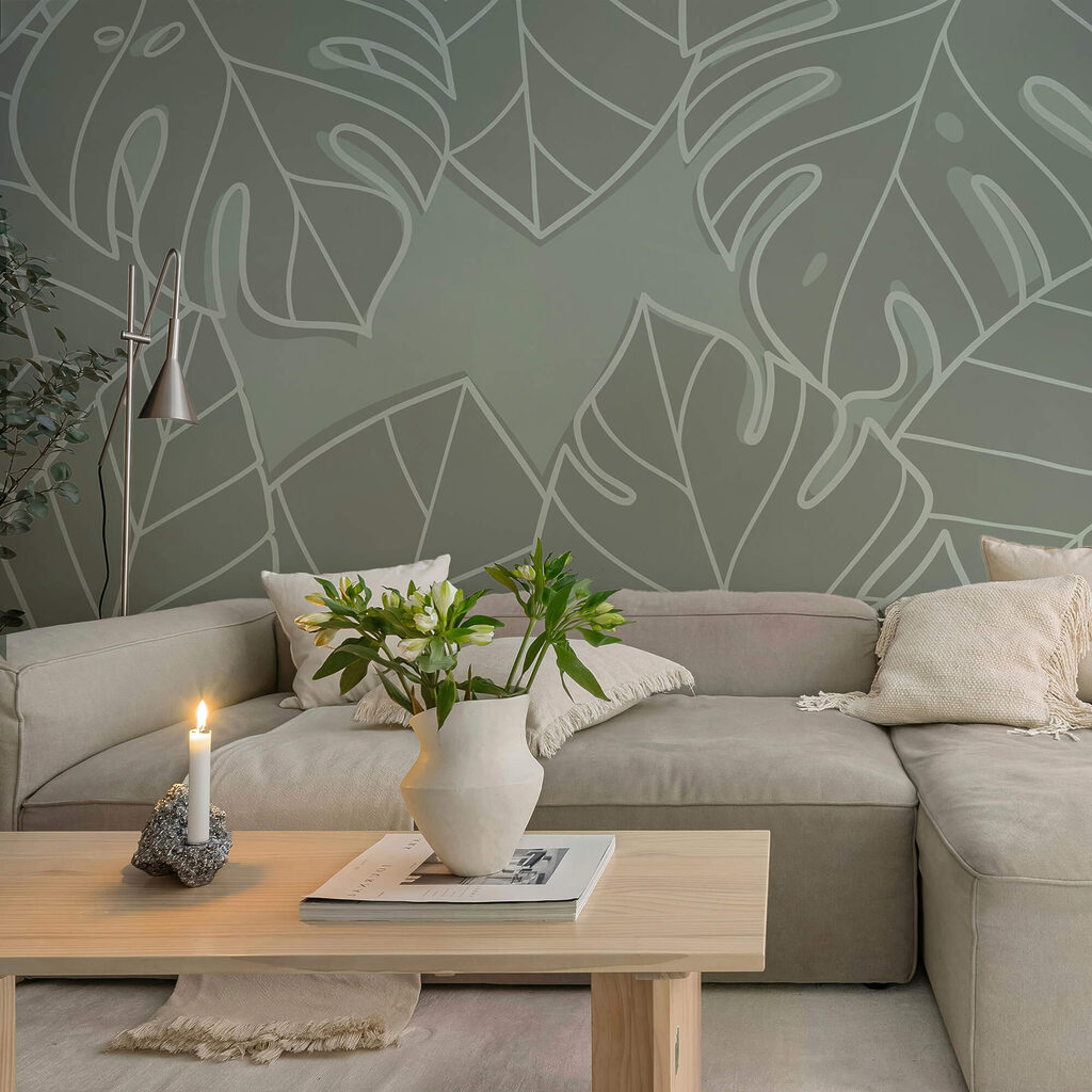 Gruppe von Blättern auf grauem Hintergrund