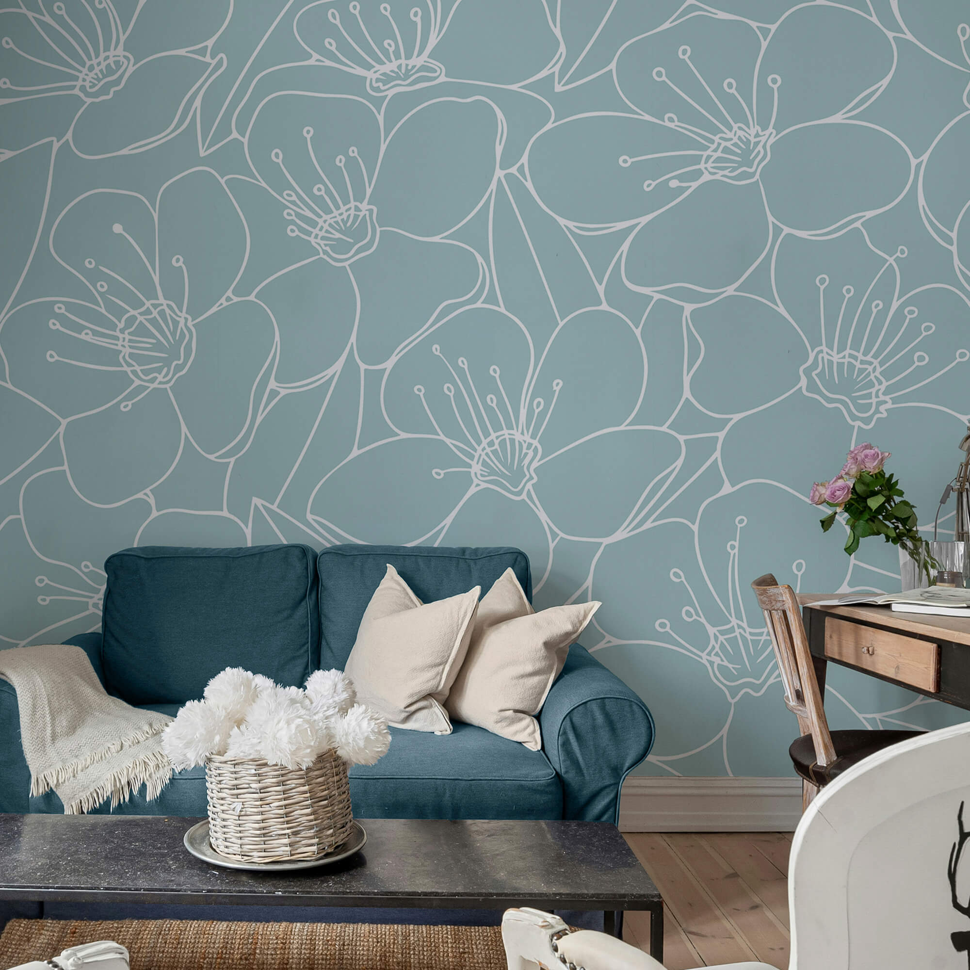 Muster aus Blumen auf blauem Hintergrund