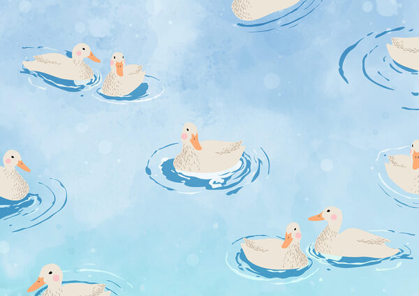 Gruppe von Enten schwimmen im Wasser Gruppe von Enten schwimmen im Wasser
