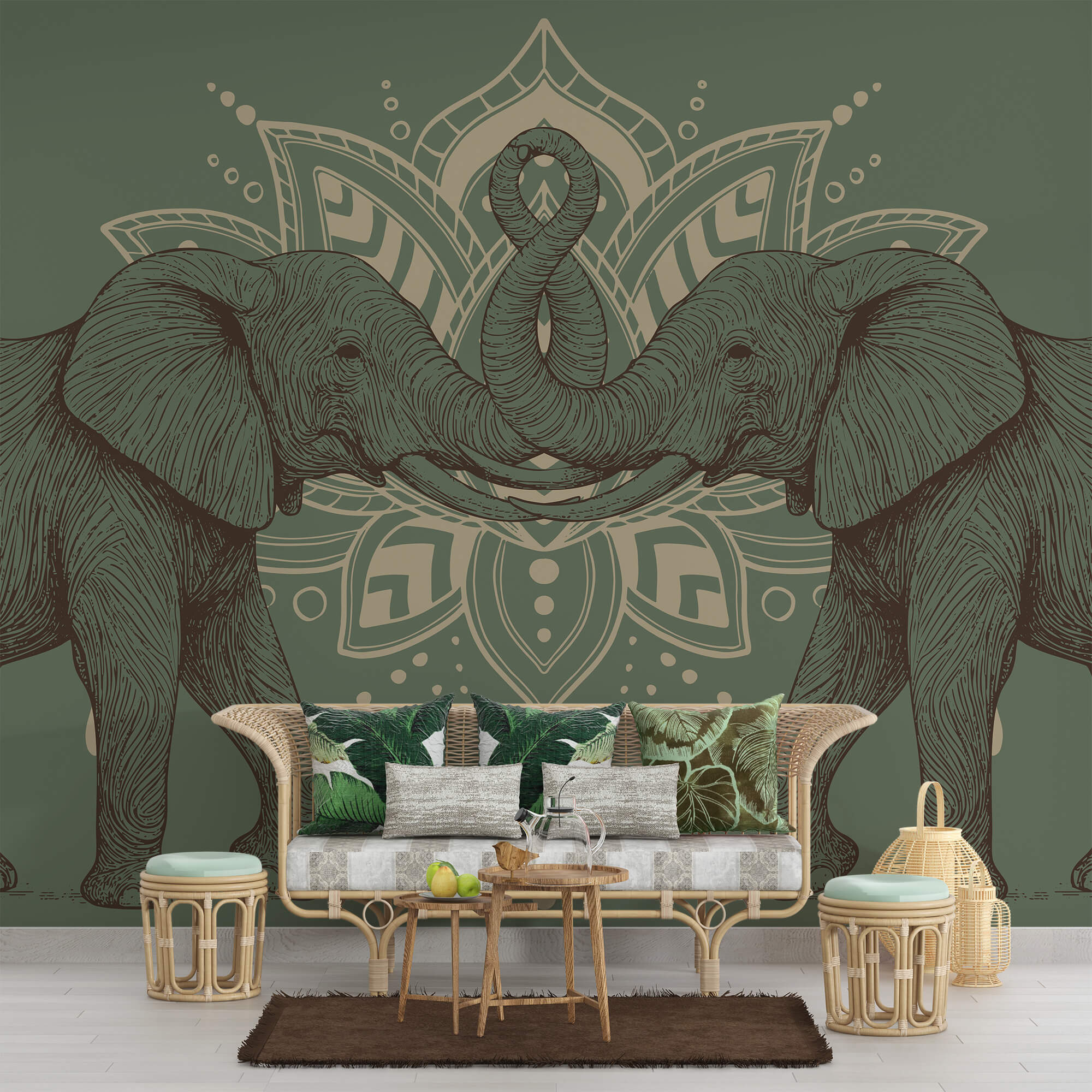 Zwei Elefanten, die sich mit ihren Rüsseln berühren