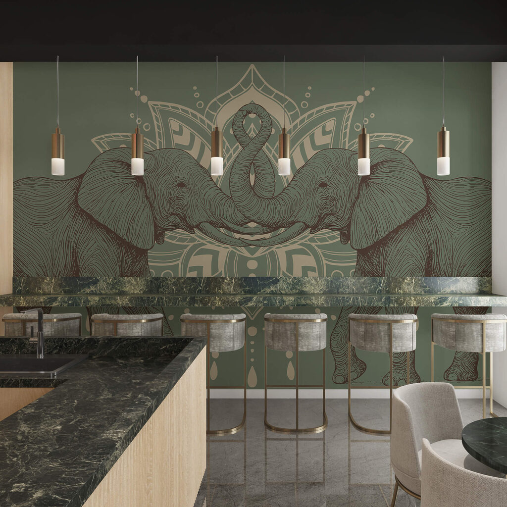 Zwei Elefanten, die sich mit ihren Rüsseln berühren