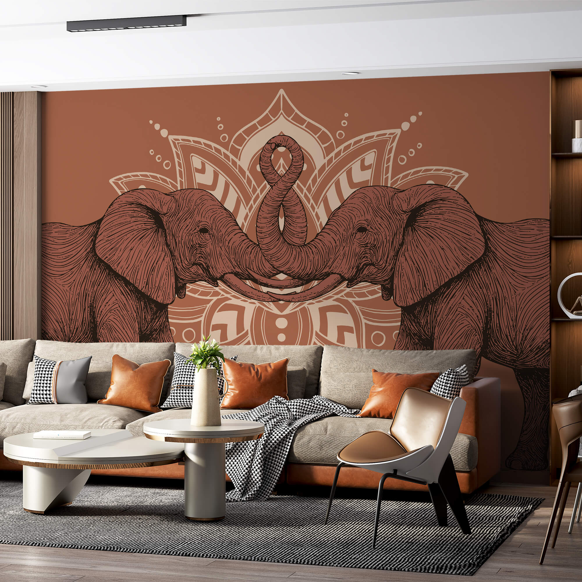 Zwei Elefanten, die sich mit ihren Rüsseln berühren