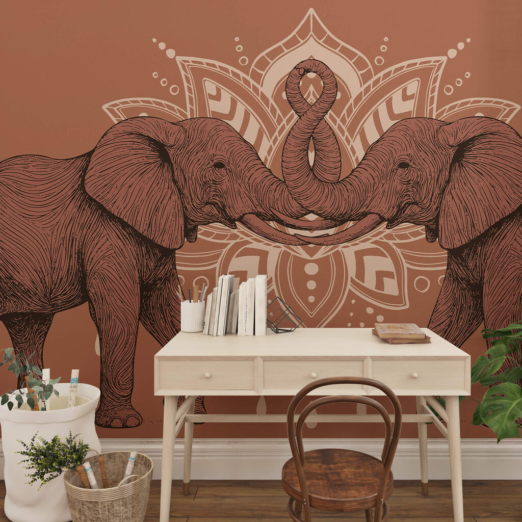 Zwei Elefanten, die sich mit ihren Rüsseln berühren