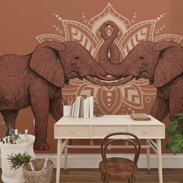 Zwei Elefanten, die sich mit ihren Rüsseln berühren