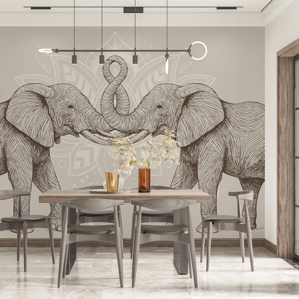 Zwei Elefanten mit aufgerollten Rüsseln