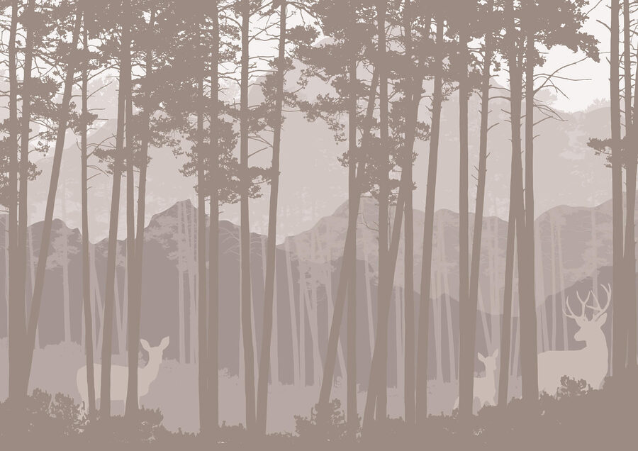 Gruppe von Hirschen in einem Wald