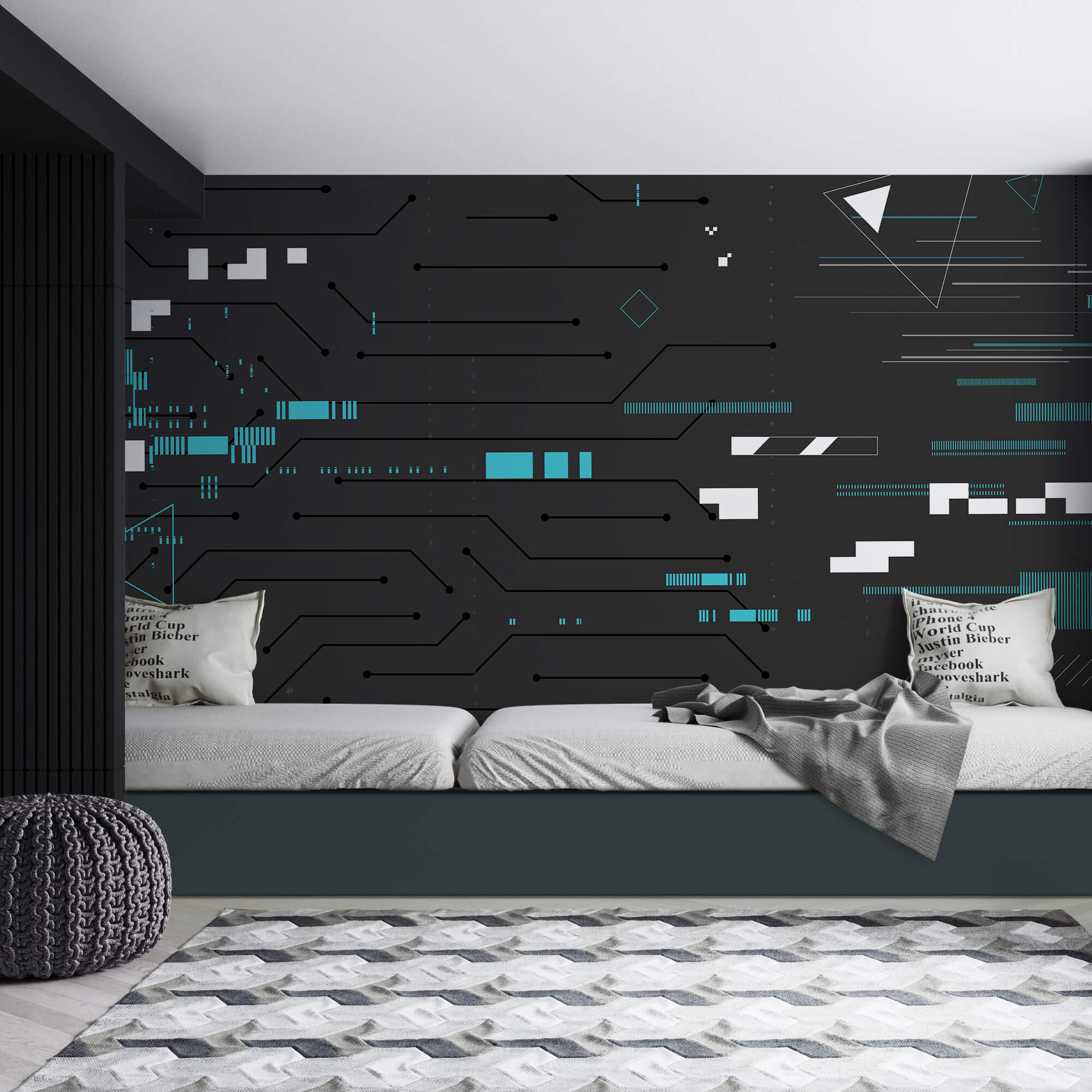 Schwarzer Hintergrund mit vielen Linien und Punkten