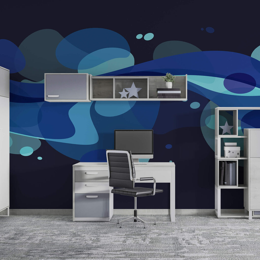 Blaues und weißes wirbelndes Design