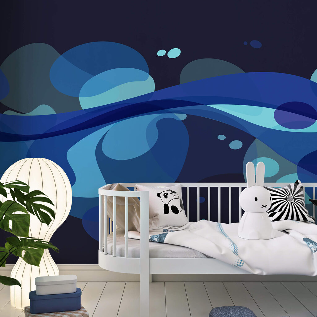 Blaues und weißes wirbelndes Design