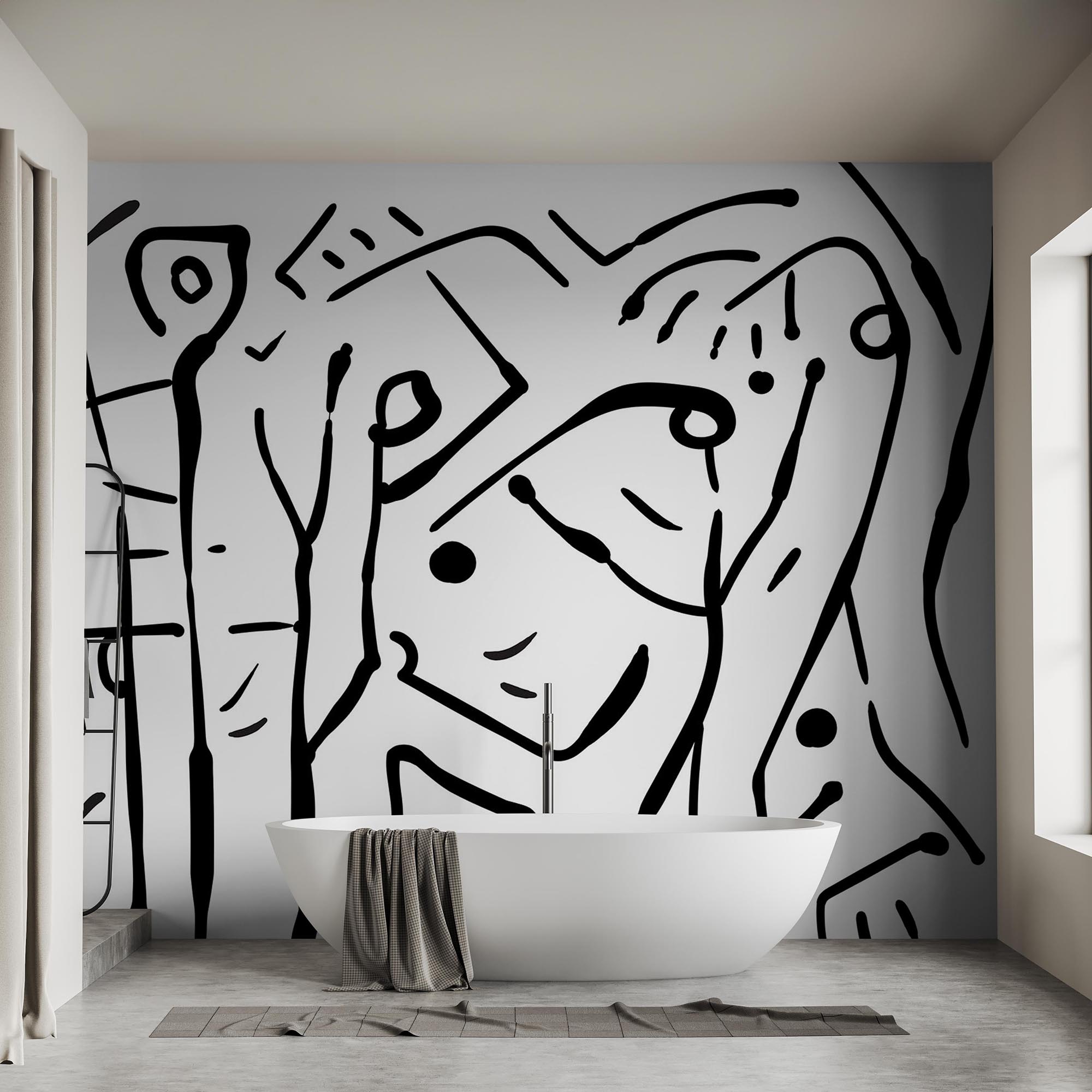 Schwarz-Weiß-Zeichnung einer Gruppe von Menschen