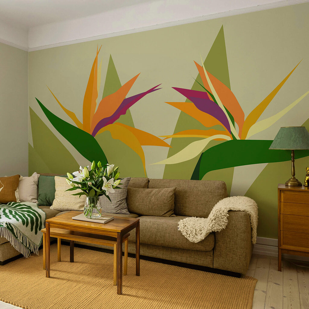 Bunte Blumen auf grünen Stielen