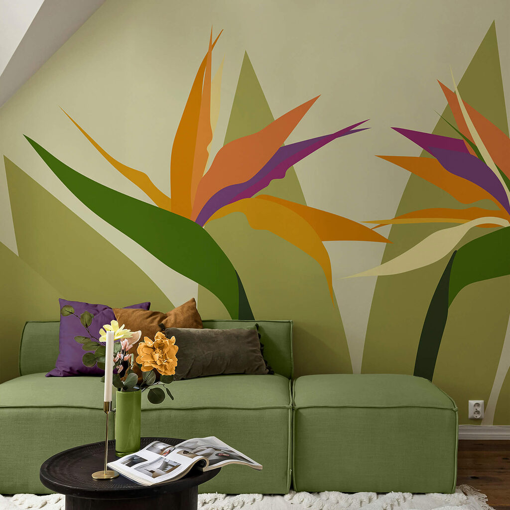 Bunte Blumen auf grünen Stielen