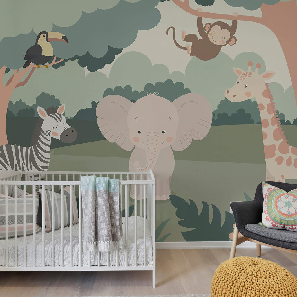 Cartoon von Tieren in einem Wald