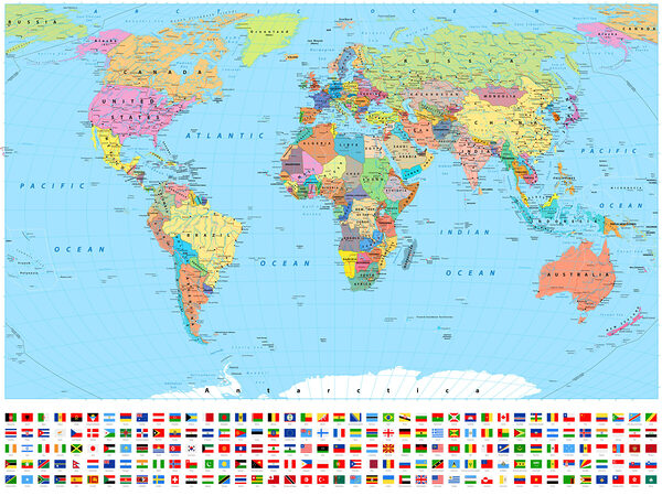 Karte der Welt mit verschiedenen Flaggen Karte der Welt mit verschiedenen Flaggen