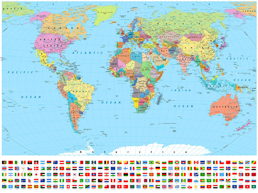 Karte der Welt mit verschiedenen Flaggen Karte der Welt mit verschiedenen Flaggen
