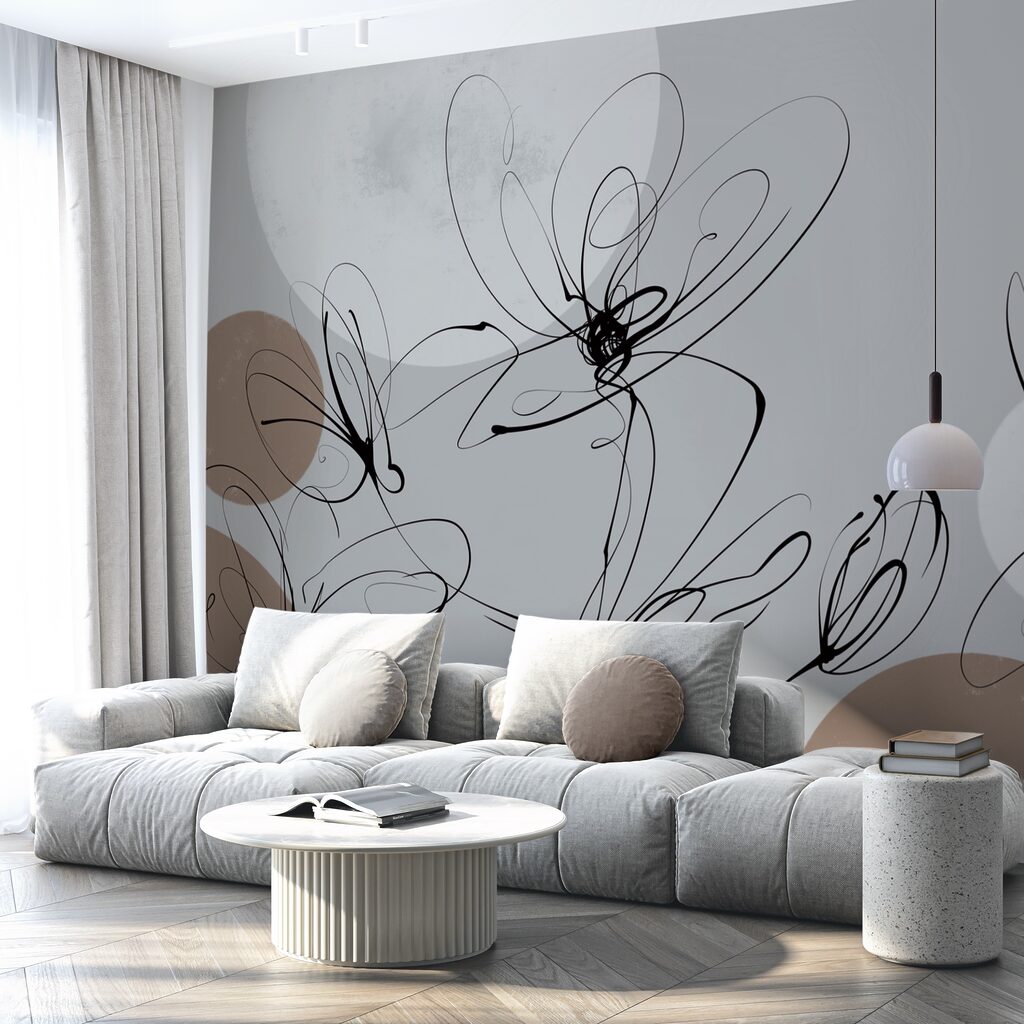 Zeichnung von Blumen mit Kreisen und Punkten Zeichnung von Blumen mit Kreisen und Punkten