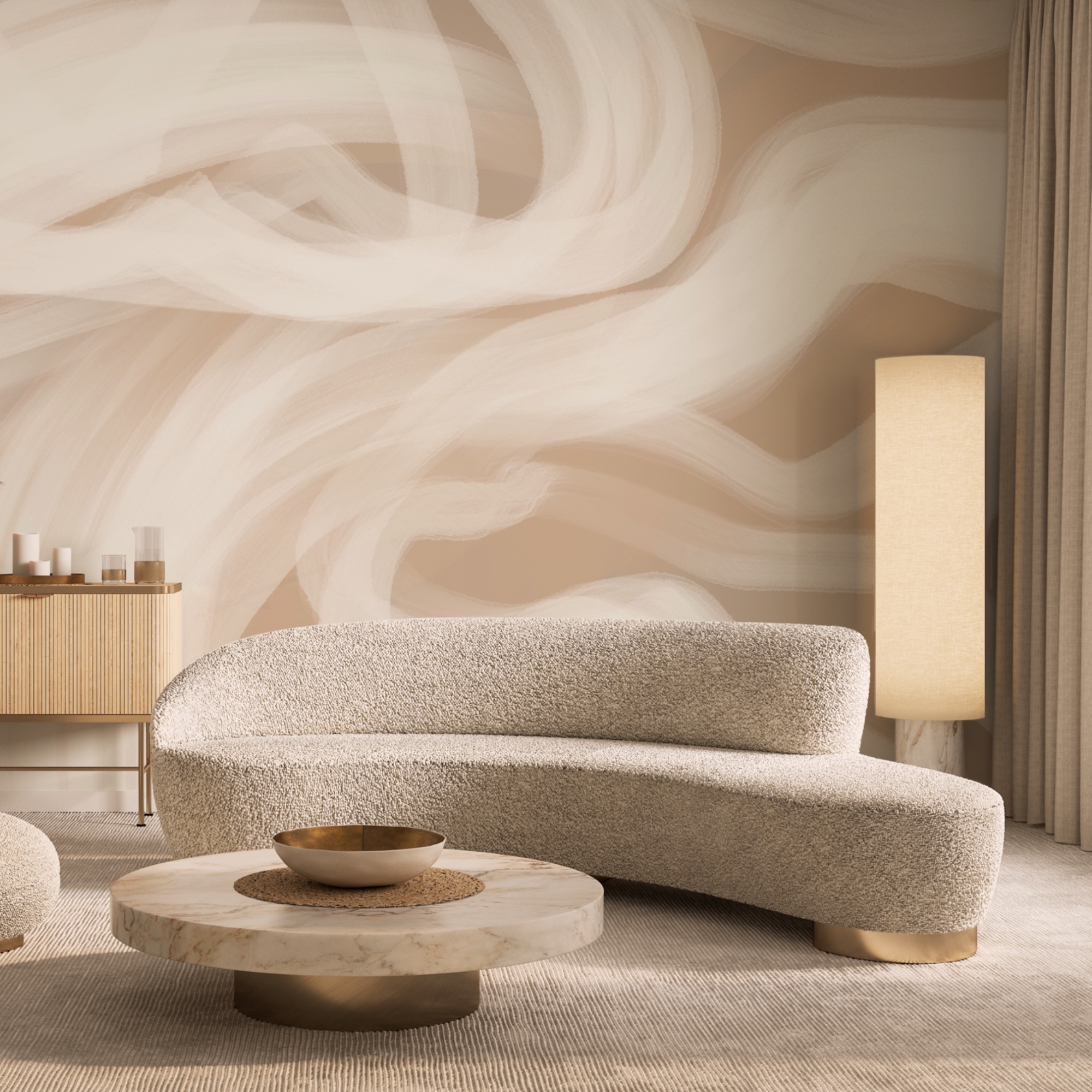 Weiße Wirbel auf hellbraunem Hintergrund