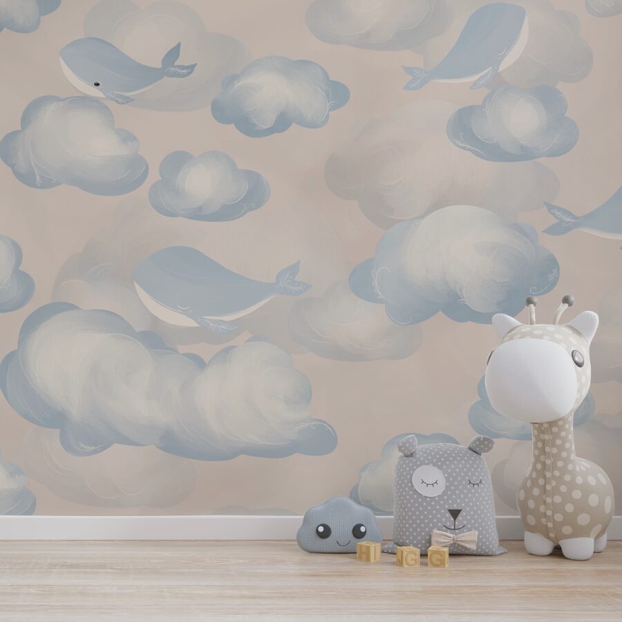 Blaue und weiße Wolken und Wale