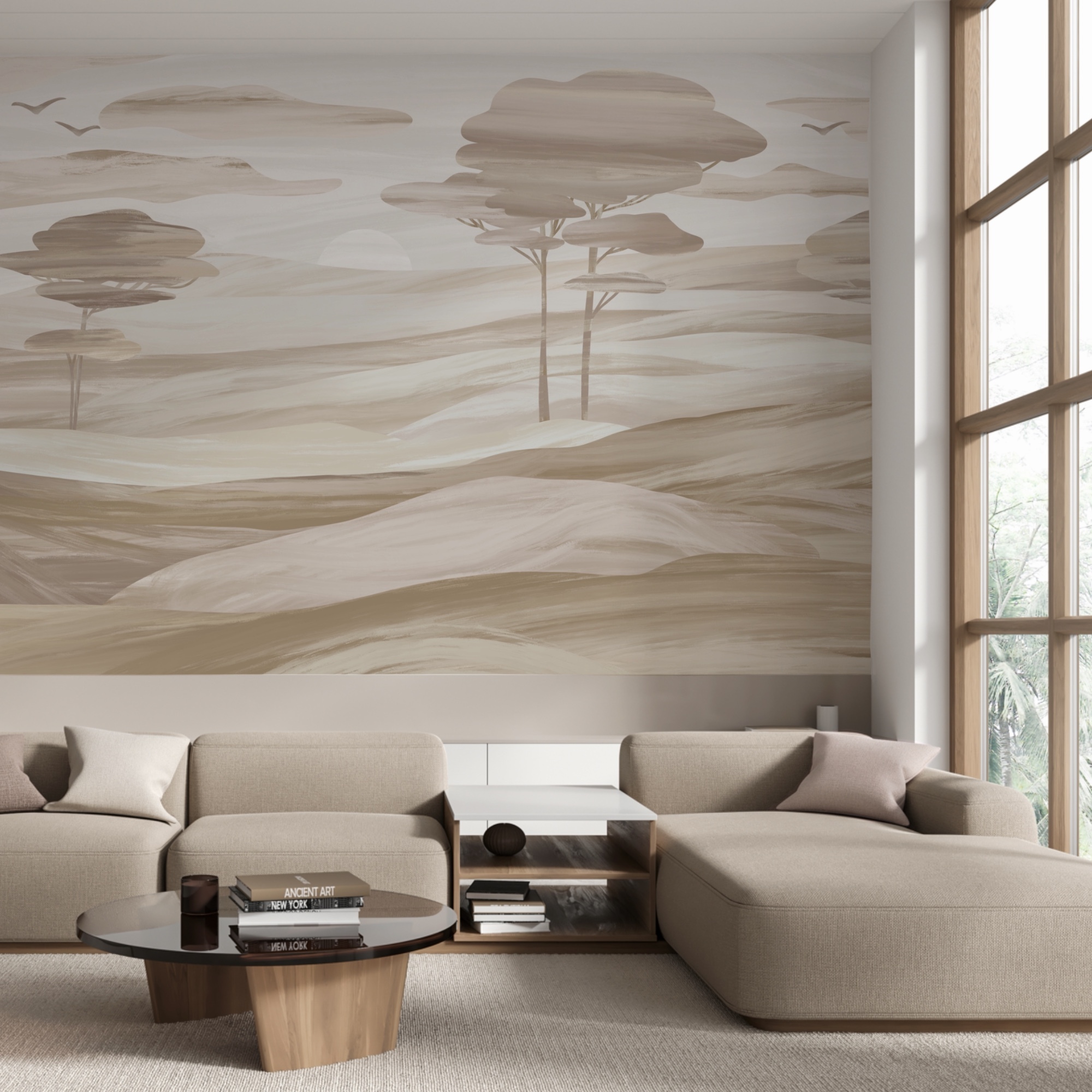 Landschaft mit Bäumen und Hügeln