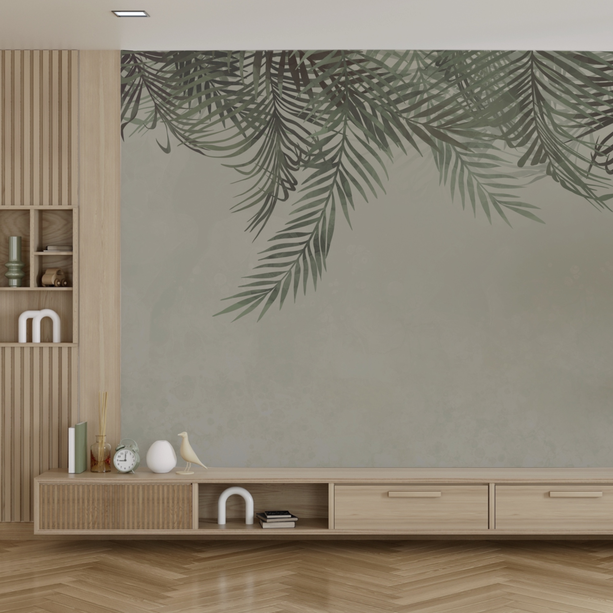 Grünzeug umrahmt einen weichen Hintergrund