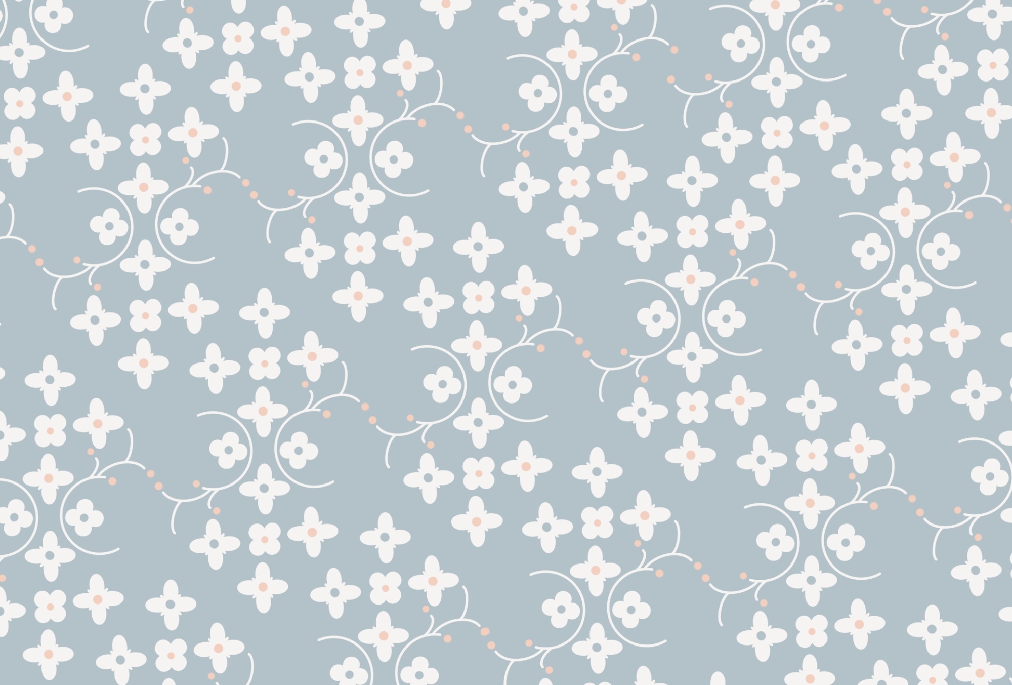 Muster aus weißen Blumen und rosa Punkten auf blauem Hintergrund t00159p - Muster aus weißen Blumen und rosa Punkten auf blauem Hintergrund