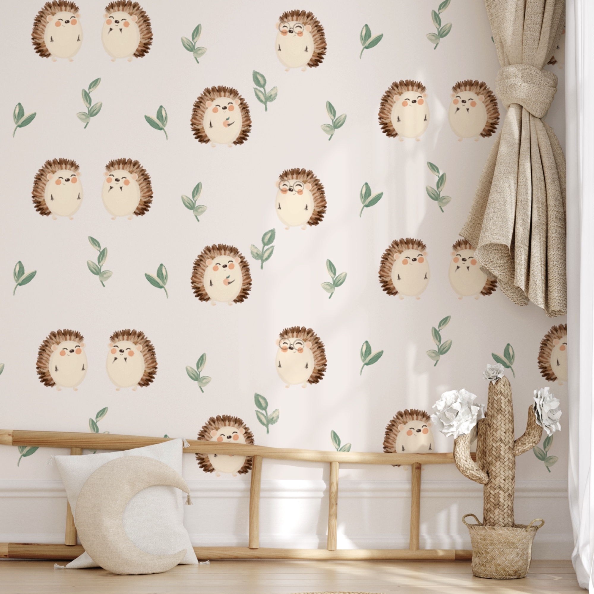 Muster aus Igeln und Blättern