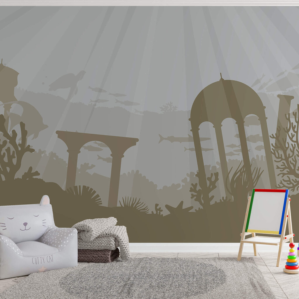 Silhouette eines Gebäudes unter Wasser