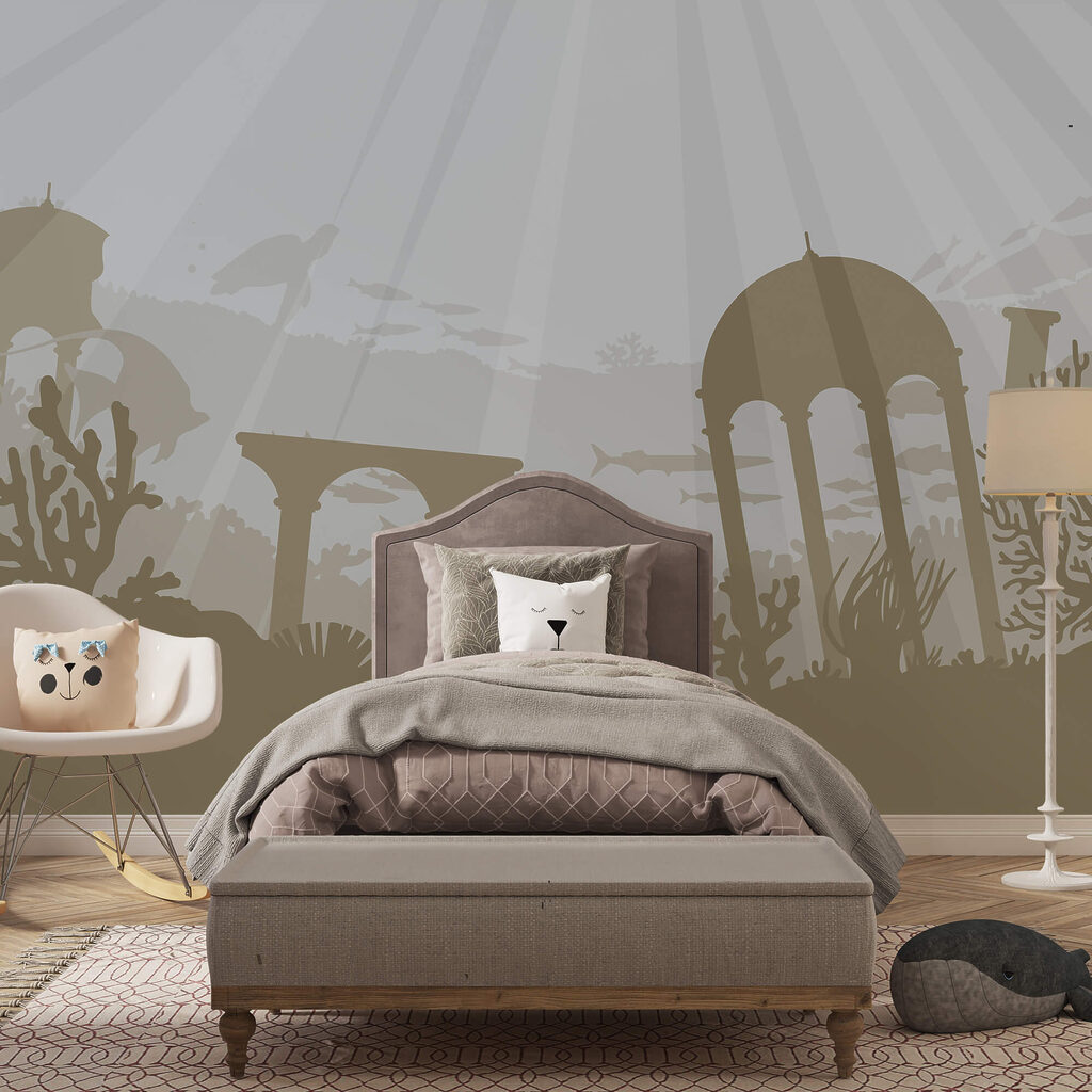 Silhouette eines Gebäudes unter Wasser