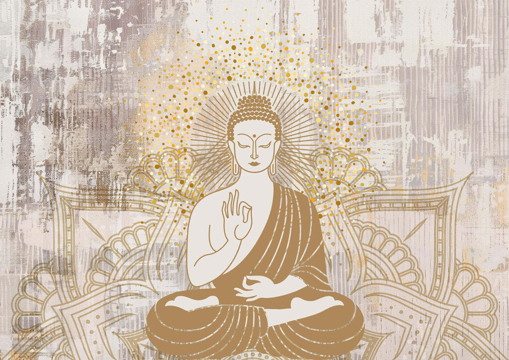 Painting of a person sitting in a lotus position