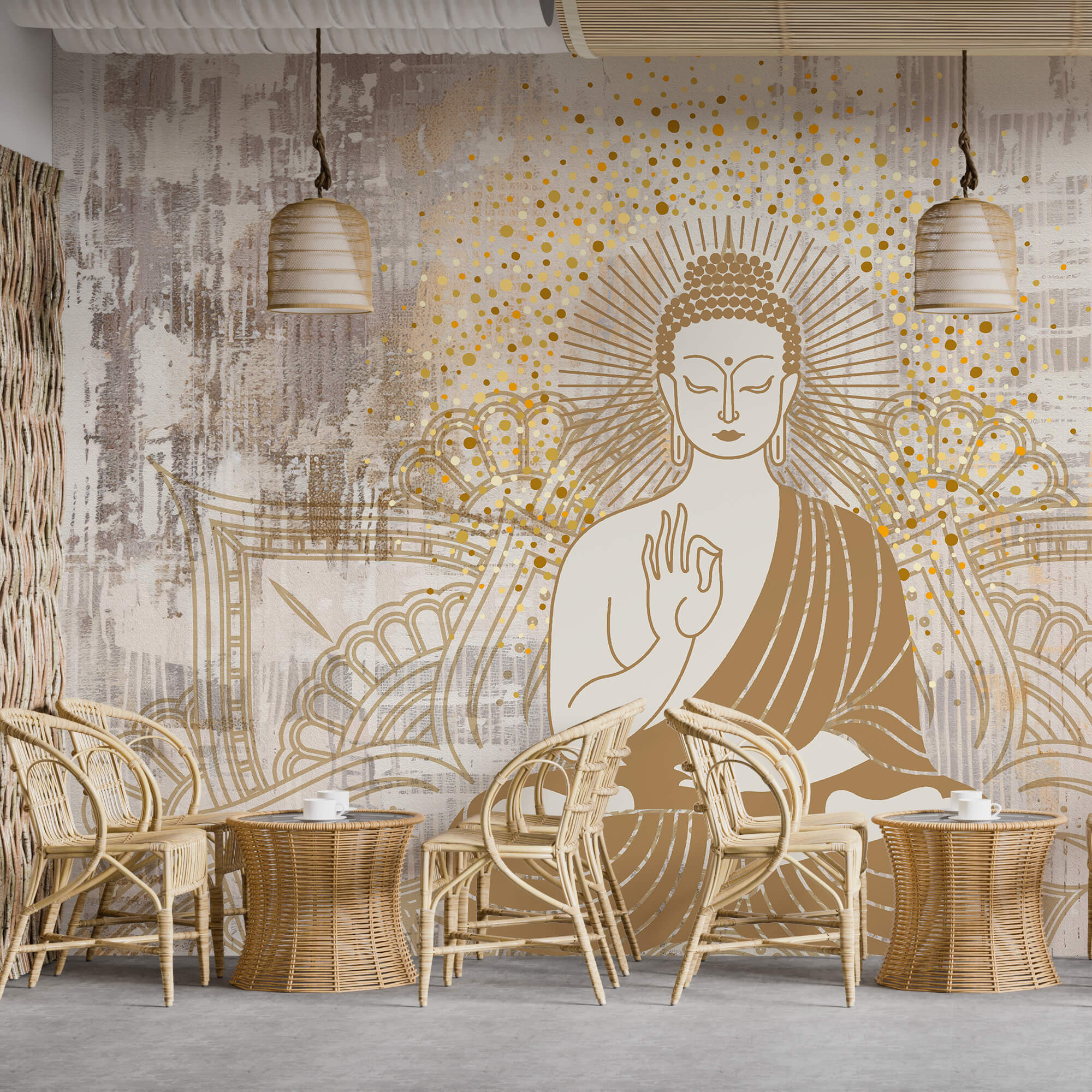 Gemälde einer im Lotussitz sitzenden Person