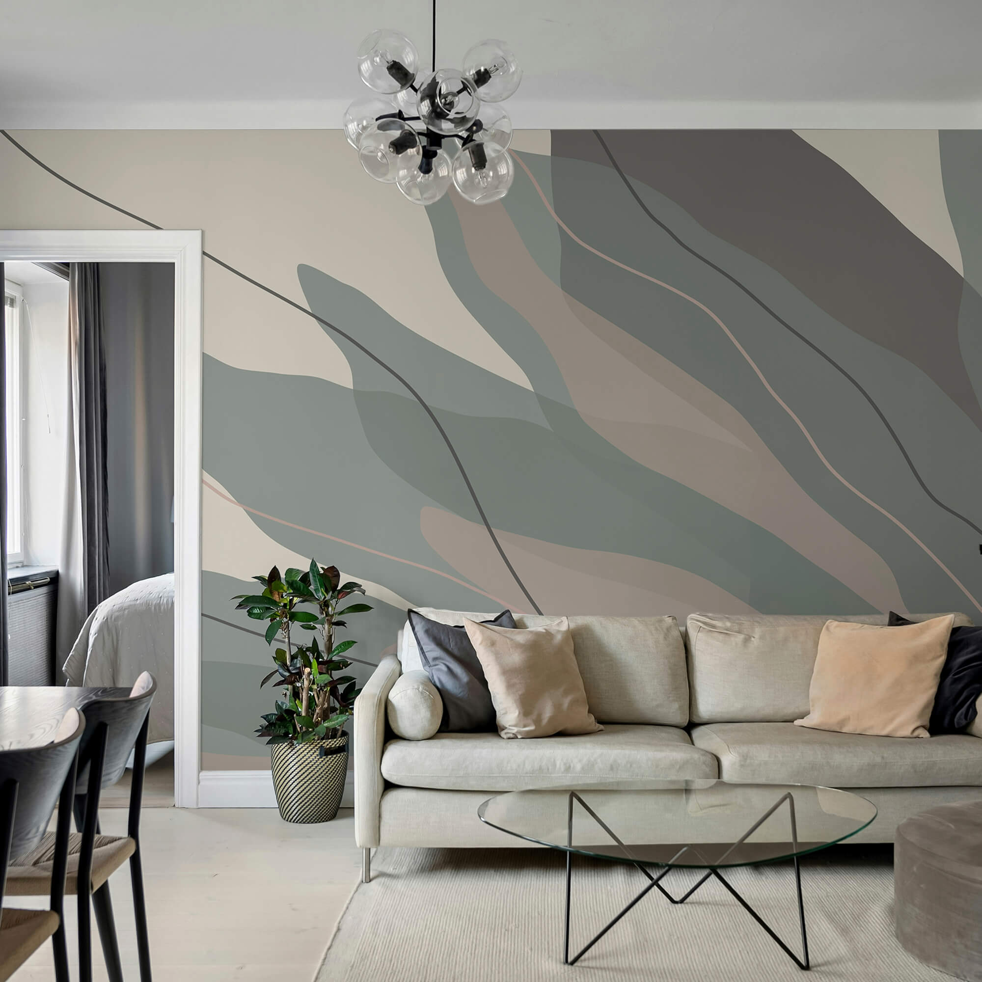 Fließende Formen in sanften Farbtönen