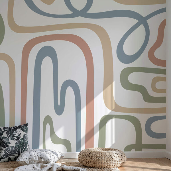 Wandgemälde Bunte Linien auf weißem Hintergrund Wandgemälde Bunte Linien auf weißem Hintergrund