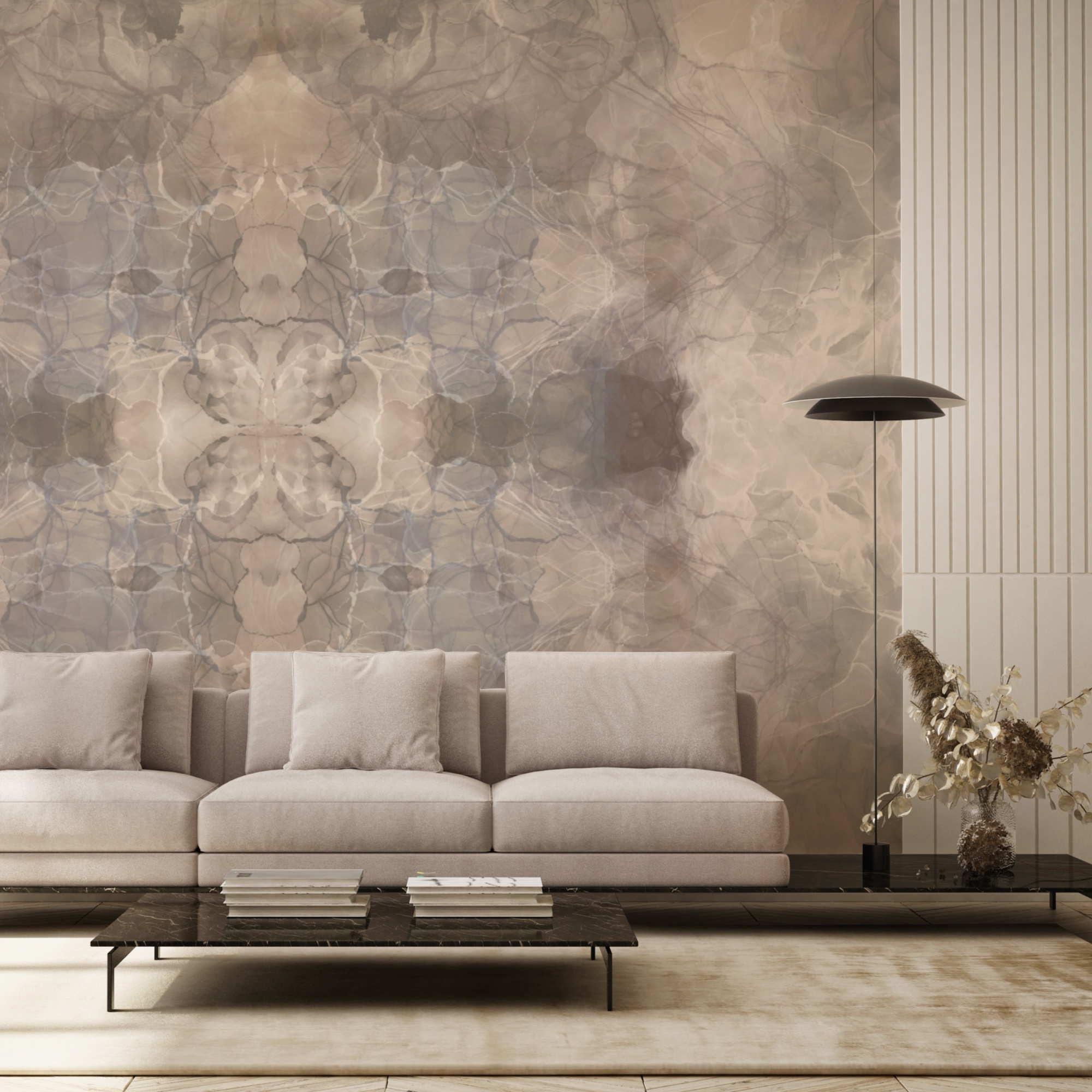 Fließende Formen in sanften Farbtönen