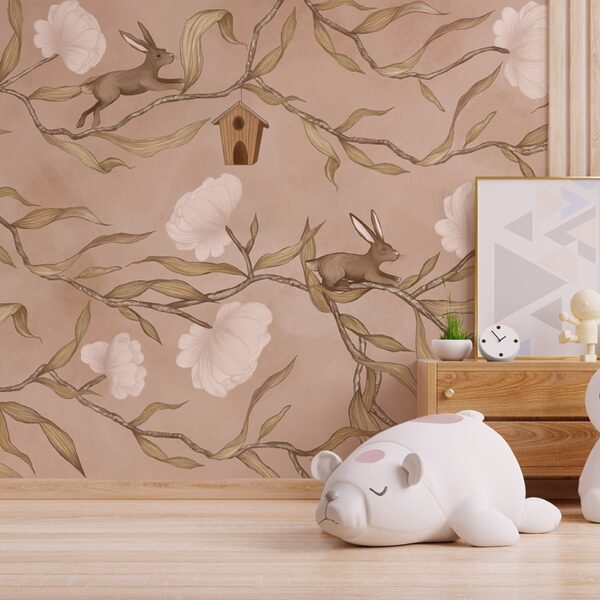 Tapete mit Kaninchen und Blumen Tapete mit Kaninchen und Blumen
