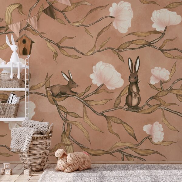 Tapete mit Kaninchen und Blumen Tapete mit Kaninchen und Blumen