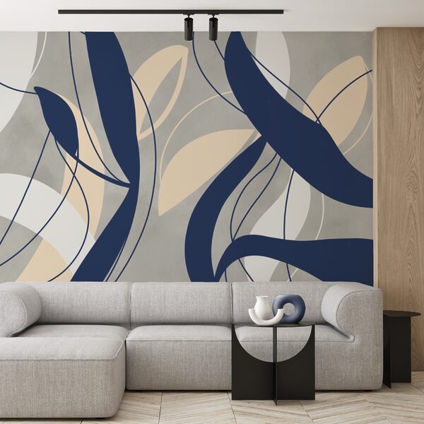 Blaue und weiße Wirbel auf grauem Hintergrund Blaue und weiße Wirbel auf grauem Hintergrund