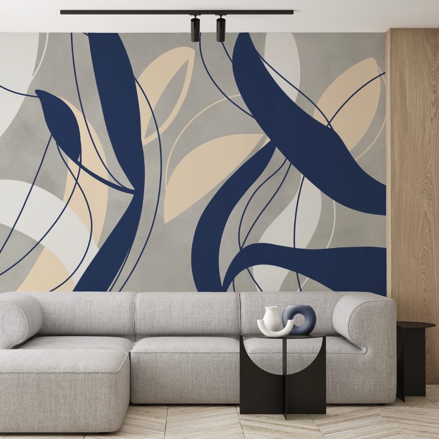 Blaue und weiße Wirbel auf grauem Hintergrund