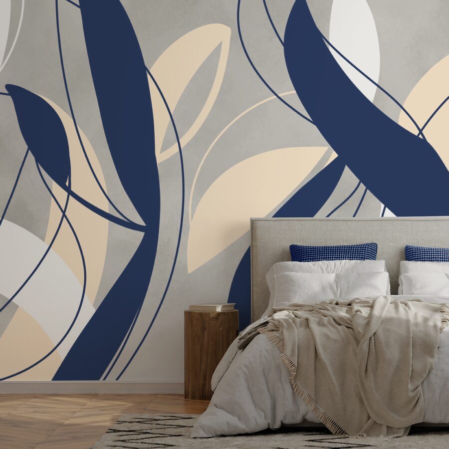 Blaue und weiße Wirbel auf grauem Hintergrund