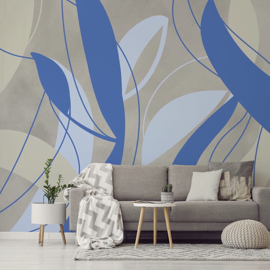 Blaue und weiße Wirbel auf grauem Hintergrund