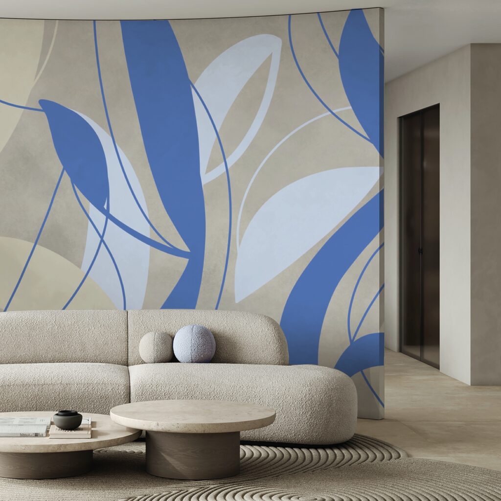 Blaue und weiße Wirbel auf grauem Hintergrund