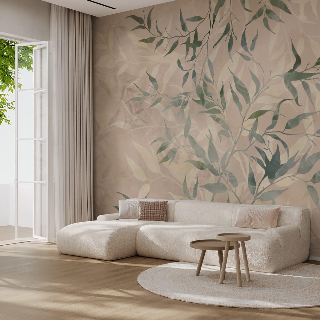 Muster aus Blättern auf beigem Hintergrund