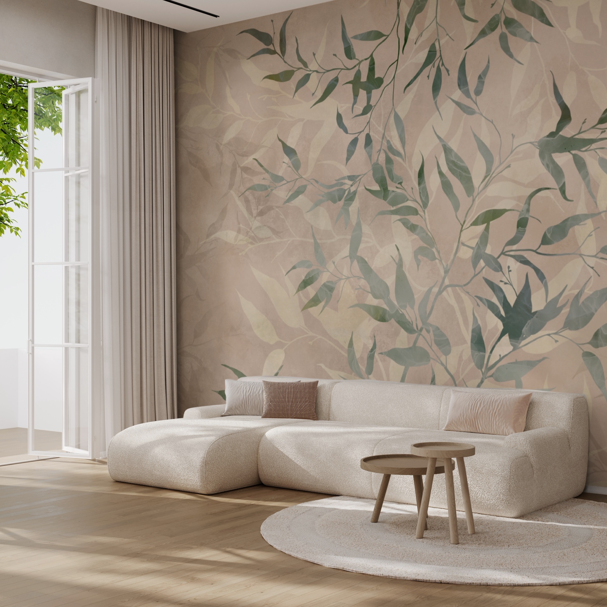 Muster aus Blättern auf beigem Hintergrund